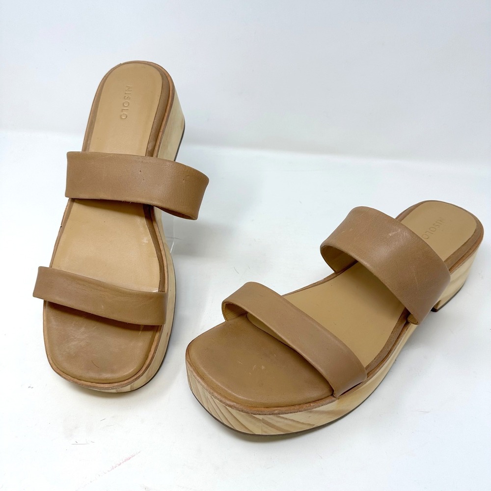 Nisolo Ellie Wood Sole Clog Slides Leather Tan 11